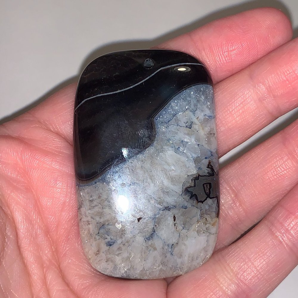Blue and Black Smooth Druzy Quarts Rectangle Focal